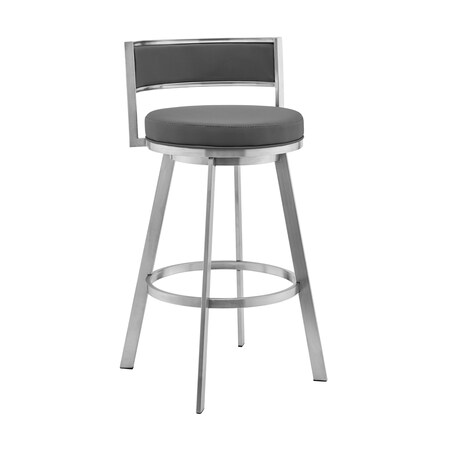 Armen Living Roman 26" Gray Faux Leather and Brushed Stainless Steel Swivel Bar Stool LCRMBABSGR26